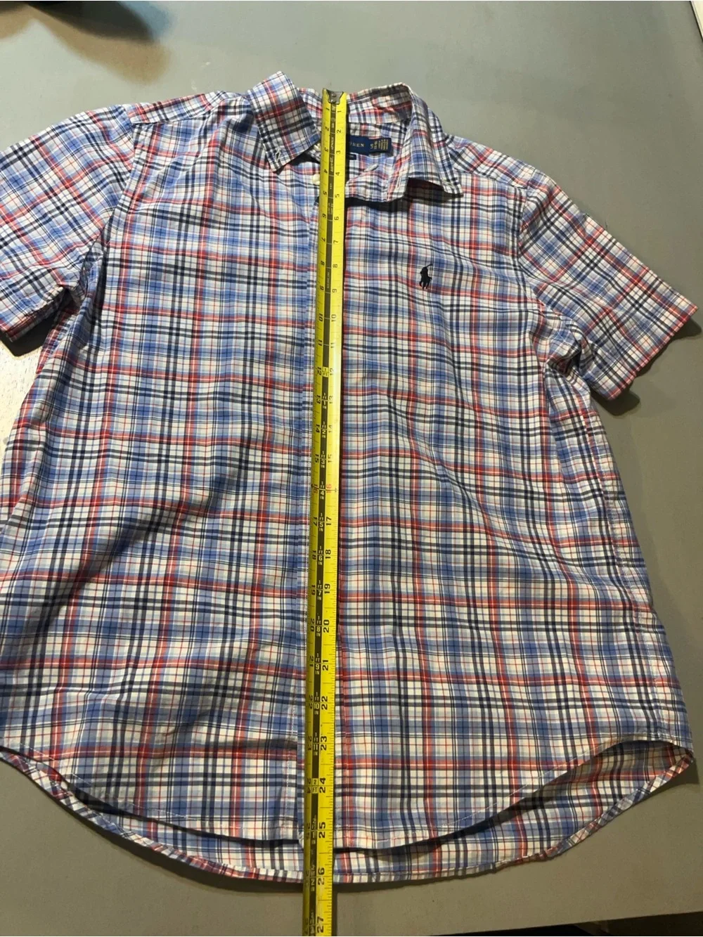 Polo Ralph Lauren Boys L (14-16) Short Sleeve Plaid Button Down Shirt Blue Red